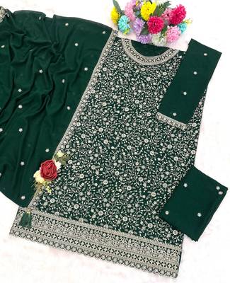 Green blooming georgette suit with heavy embroidery & sequin work 2