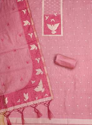 Pink jamdani silk blend dress material 3
