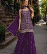 Purple blooming georgette suit with heavy embroidery & sequin work