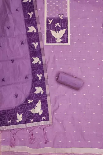 Purple jamdani silk blend dress material