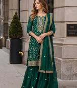Dark green vichitra suit with heavy embroidery work