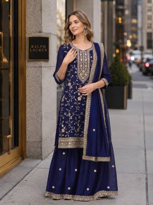 Navy vichitra suit with heavy embroidery work 1
