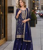 Navy vichitra suit with heavy embroidery work