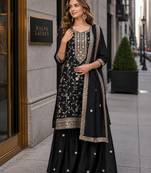 Black vichitra suit with heavy embroidery work