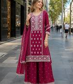 Maroon faux georgette suit with embroidery sequin work