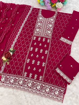 Maroon faux georgette suit with embroidery sequin work 2