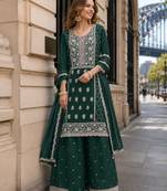 Teal blue faux georgette suit with embroidery sequin work