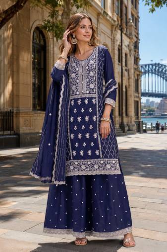 Black faux georgette suit with embroidery sequin work