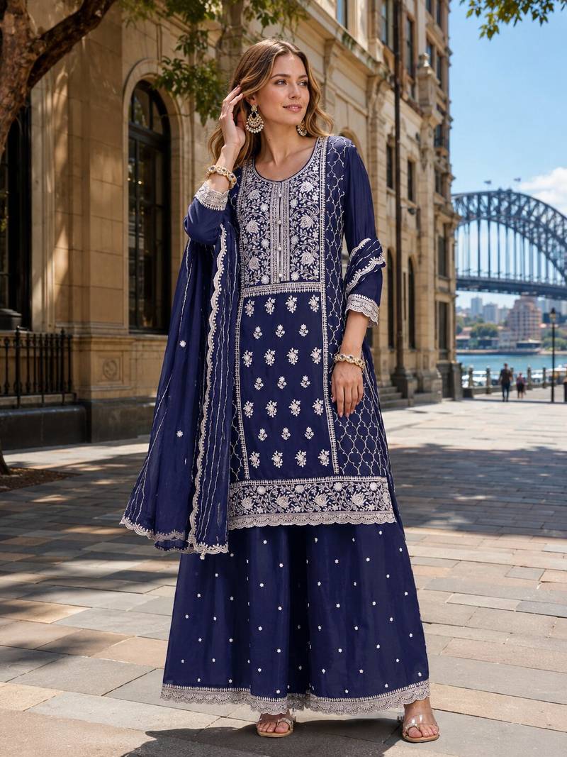 Black faux georgette suit with embroidery sequin work