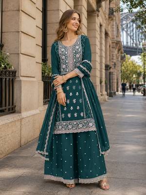 Navy blue faux georgette suit with embroidery sequin work 1