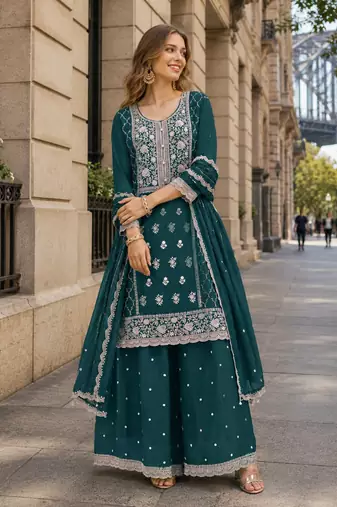 Navy blue faux georgette suit with embroidery sequin work