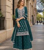 Navy blue faux georgette suit with embroidery sequin work