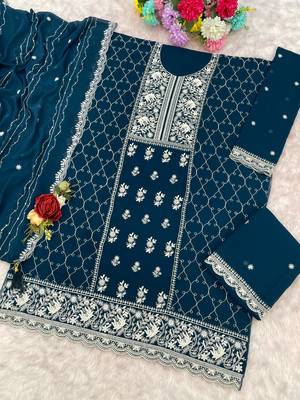 Navy blue faux georgette suit with embroidery sequin work 2
