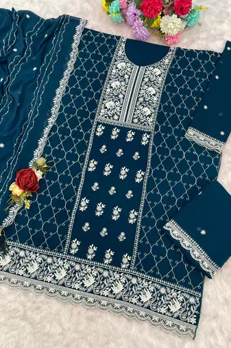 Navy blue faux georgette suit with embroidery sequin work
