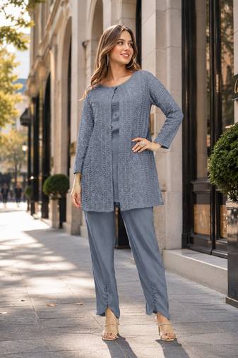 Grey faux georgette readymade 2 piece set with embroidery work