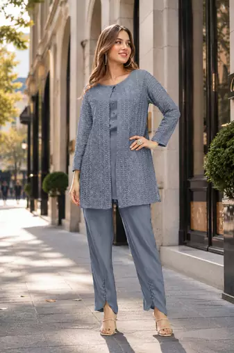 Grey faux georgette readymade 2 piece set with embroidery work
