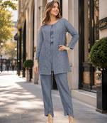 Grey faux georgette readymade 2 piece set with embroidery work