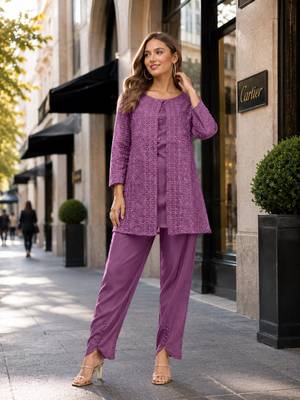 Purple faux georgette readymade 2 piece set with embroidery work 1