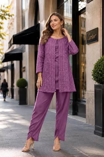 Purple faux georgette readymade 2 piece set with embroidery work