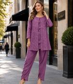 Purple faux georgette readymade 2 piece set with embroidery work