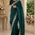 teal green embroidered party wear shimmer chiffon saree with silver scalloped border for women