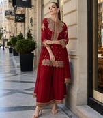 Red georgette suit with embroidery & sequin work