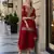 Red georgette suit with embroidery & sequin work