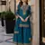 Teal blue georgette suit with embroidery & sequin work
