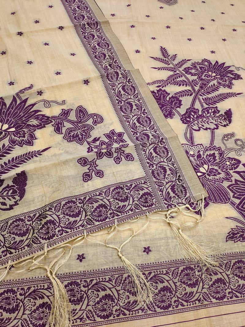 Cream jamdani banarasi dress material