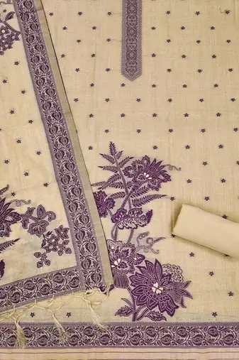 Cream jamdani banarasi dress material