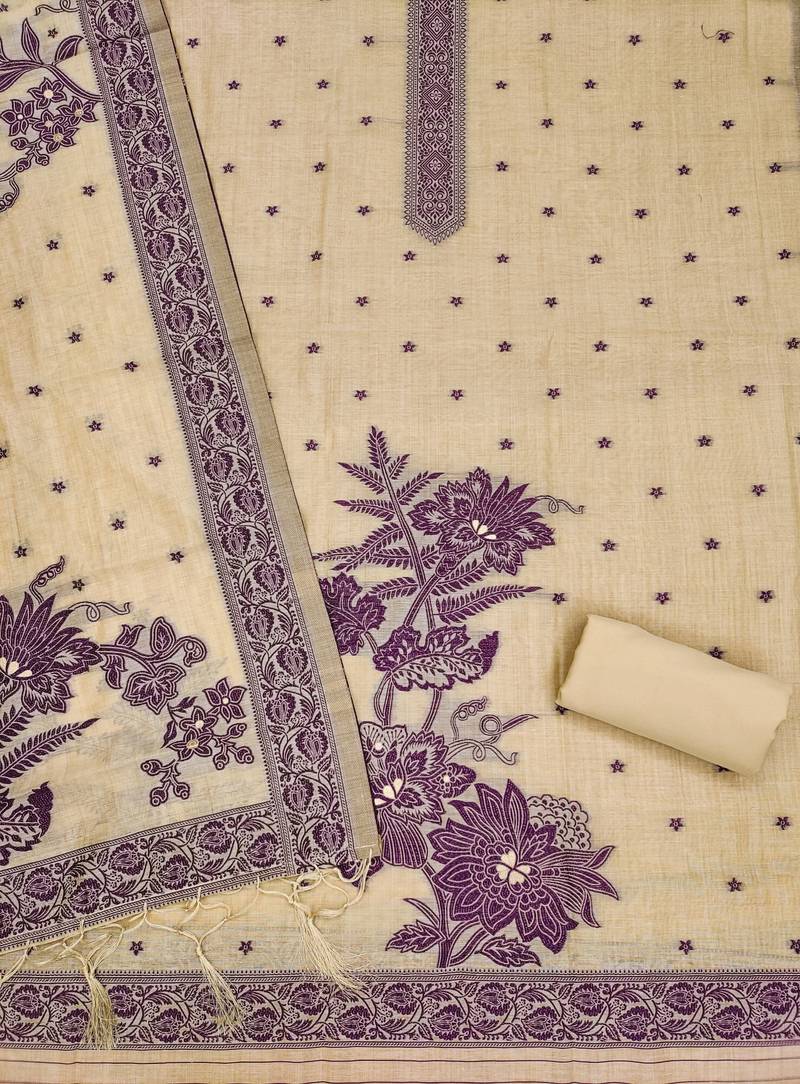 Cream jamdani banarasi dress material