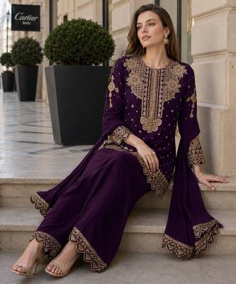 Purple georgette suit with embroidery & sequin work 2