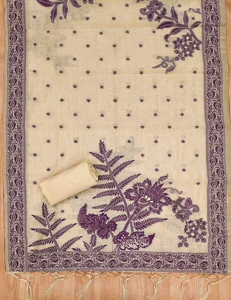 Cream jamdani banarasi dress material