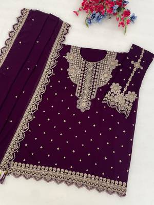 Purple georgette suit with embroidery & sequin work 3