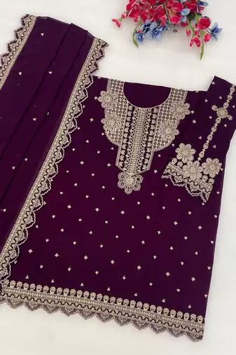 Purple georgette suit with embroidery & sequin work