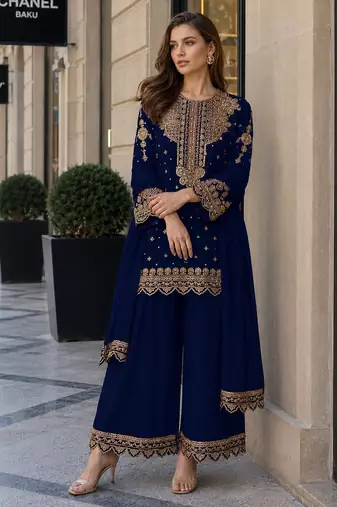 Black georgette suit with embroidery & sequin work