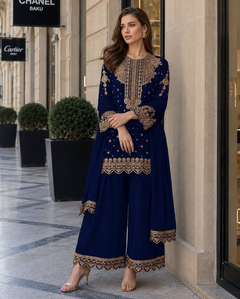 Black georgette suit with embroidery & sequin work
