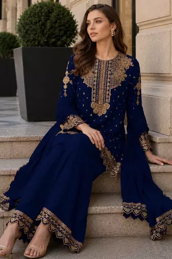 Black georgette suit with embroidery & sequin work