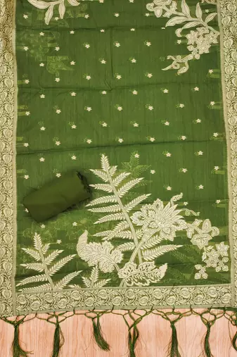 Mehendi jamdani silk blend dress material