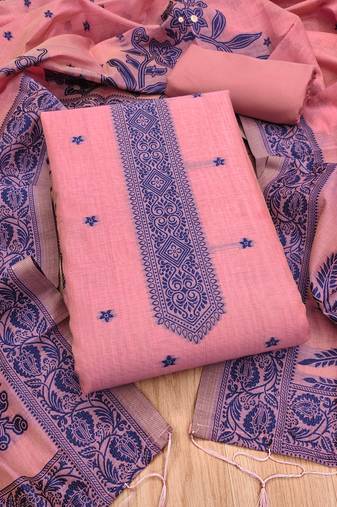 Pink jamdani silk blend dress material