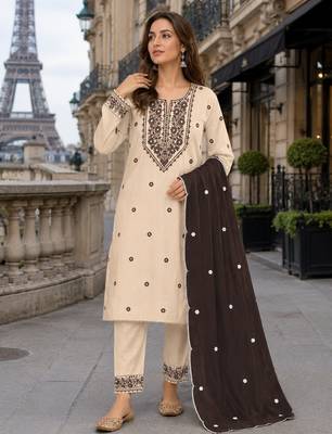 White d purple khadi cotton suit with embroidery & patch work 1