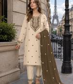 White mehendi khadi cotton suit with embroidery & patch work