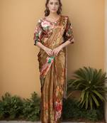 Brown color one minute saree with pocket and ready to wear blouse