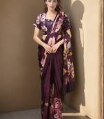 Wine color one minute saree with pocket and ready to wear blouse