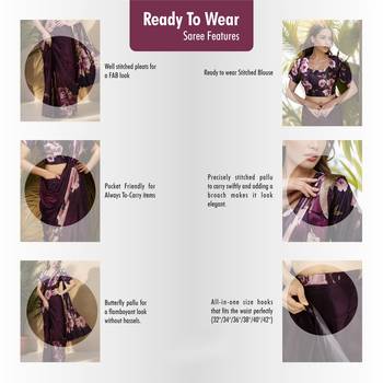 Wine color one minute saree with pocket and ready to wear blouse 3