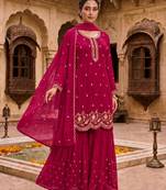 Red georgette suit with embroidery & sequin work