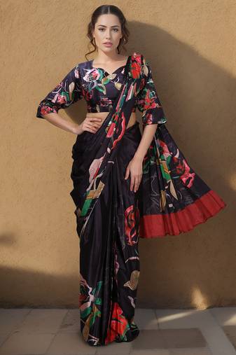 black one minute saree with pocket and ready to wear blouse