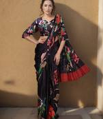 Black color one minute saree with pocket and ready to wear blouse