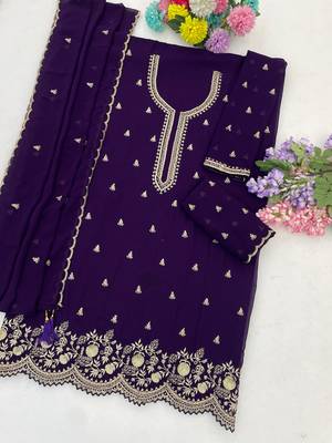 Violet georgette suit with embroidery & sequin work 2