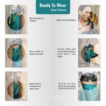 Teal green color one minute saree with pocket and ready to wear blouse 3
